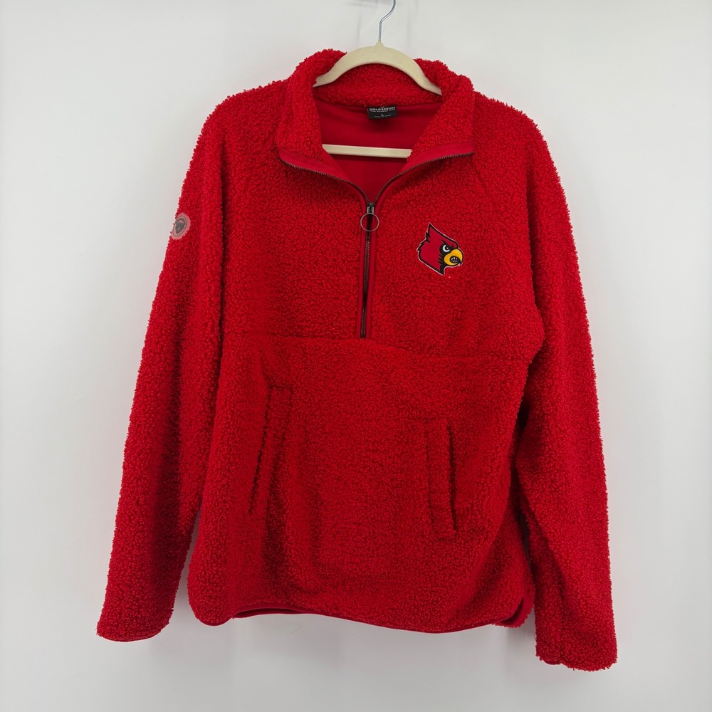 Colosseum Red Sherpa Quarter-Zip Pullover with Louisville Cardinals Logo